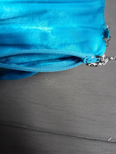 Vintage Dot Mesh Flap Evening Bag Shoulder Purse Blue Silver Chain Party - Picture 12 of 24