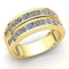 Genuine 1carat Round Cut Diamond Men's Double Row Wedding Band 10K Gold