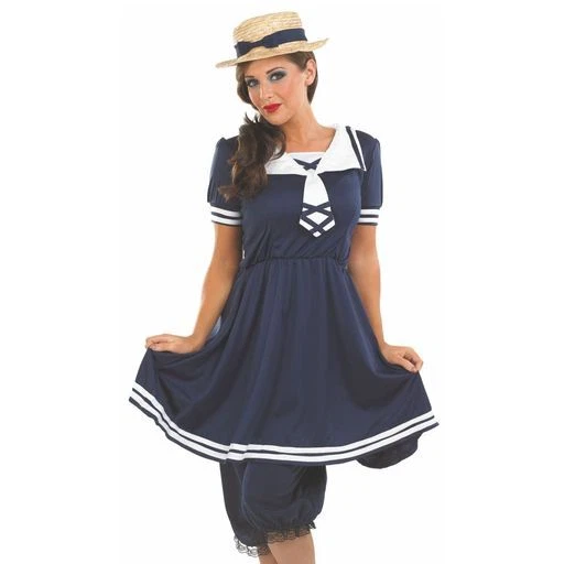 Womens Blue Victorian Bathing Costume Ladies 1920s Swimsuit Fancy Dress S - XXL - Image 2 of 4