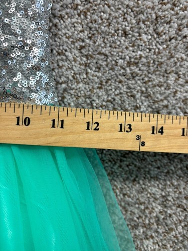 Sunny Fashion Dress Fit and Flare Teal Ballerina Dress Silver Sequins Girls 7 - Picture 5 of 10