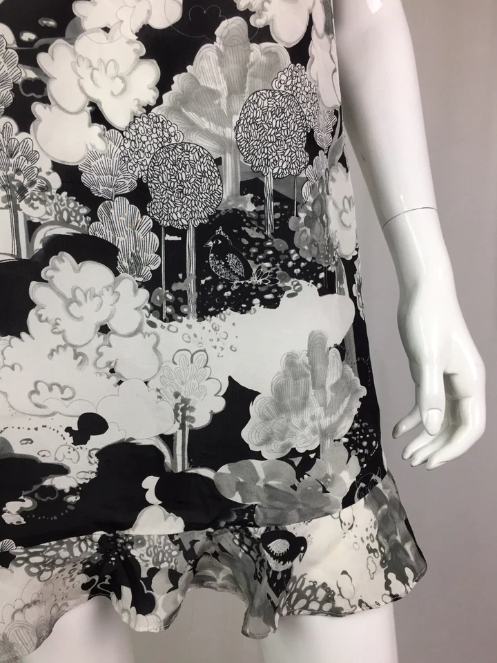 Vestido Anthropologie Moulinette Soeurs 4 Tons de Seda Cinza Pássaros Coruja Shift $168 - Imagem 4 de 4