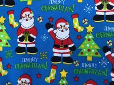 Merry Christmas, Santa, Cotton Fabric, Fat Quarter, FQ 18" Long x 21" Wide