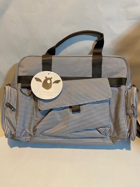 O'beanie Nautical Gray & Cream Diaper Bag with Changing Pad O'beanie Nautical Gray & Cream Diaper Bag with Changing Pad