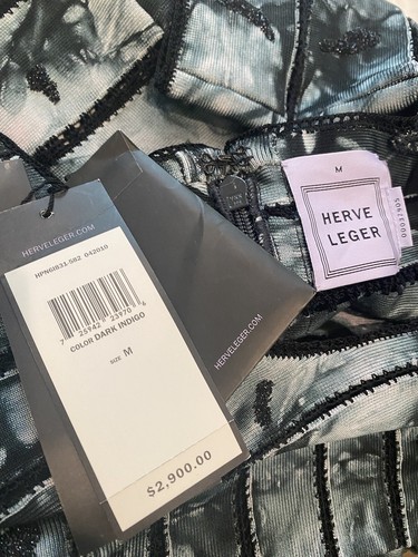 authentic Herve Leger black dark indigo cocktail dress new M with crochet - Picture 10 of 10