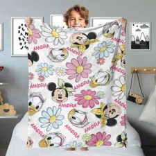 Personalized Famous Mouse And Friends With Flowers Plush Fleece Sofa BLANKET