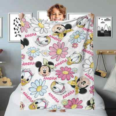 Personalized Famous Mouse And Friends With Flowers Plush Fleece Sofa BLANKET