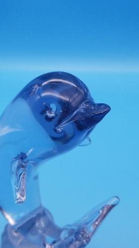 5 HAND MADE CRYTAL TAIWAN Glass Dolphin Figure jumping Wave 9 INCH Frosted Base - Picture 11 of 12