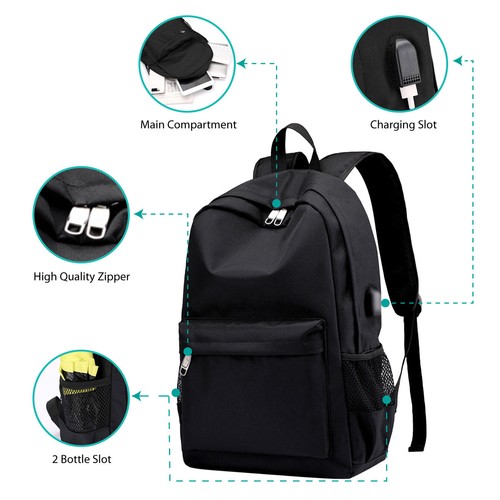 Hombres Mujeres Impermeable Mochila Bolso Escuela Viaje Laptop Bolsas Puerto de Carga USB Reino Unido - Imagen 6 de 6