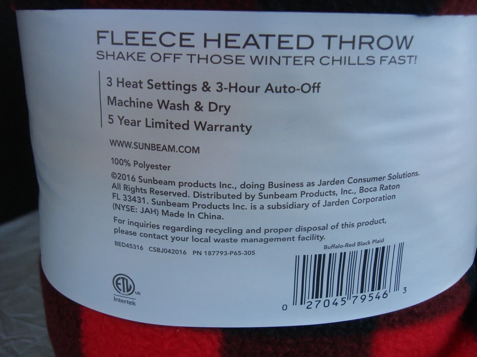 NEW Sunbeam Heated Electric Throw "EXTRA SOFT" Blanket Red & Black w/Controller - Image 3 of 3