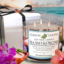 Sea Salt  Orchid Scented Candle, Hand-Poured Soy Wax Candle, Relaxing Aroma