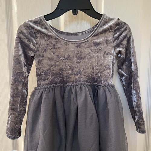 Cat & Jack Crushed Velvet Tulle Dress Silver Gray Girls Size XS 4/5 NWT - Picture 10 of 11