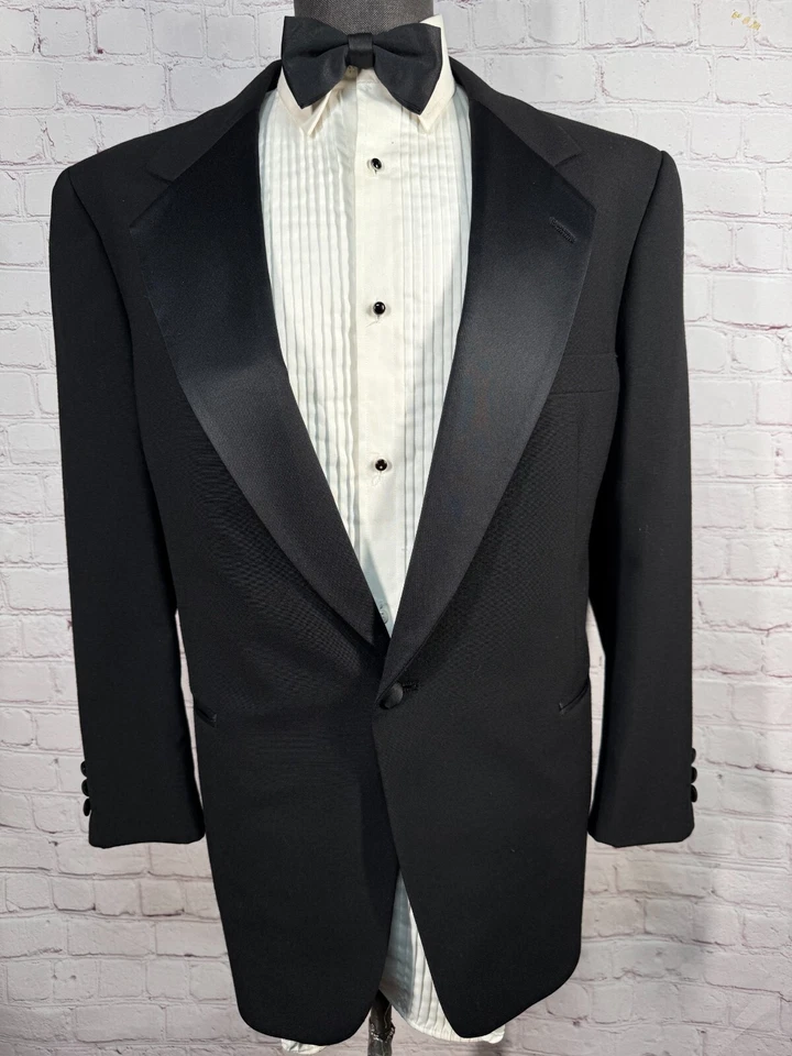 AFTER SIX Mens Black FORMAL TUXEDO TUX Pleated 2pc Suit 43S Jacket 39/28 Pant - Image 2 of 4