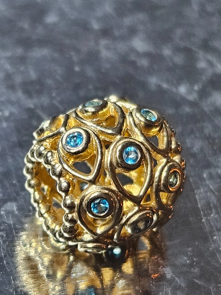 100% Authentic Retired Pandora Ocean Treasure 14K Blue Topaz Charm 750817TPP - Image 3 of 4