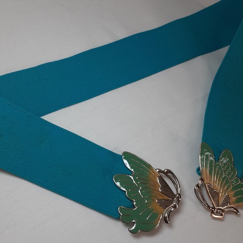 Cinturón elástico con hebilla esmaltada mariposa ajustable azul turquesa vintage años 80 - Imagen 4 de 7