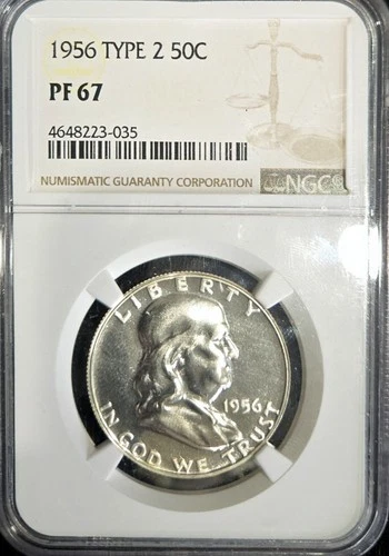 1956 Franklin Half Dollar Type 2 PF67 NGC Silver Proof Philadelphia KM#195