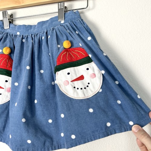 Mini Boden Frosty The Snowman Blue Corduroy Skirt Size 6-7 Classic Preppy Cozy - Picture 2 of 9