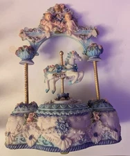 Vintage 1980s Carousel Horse Music Box Resin "Love Makes The World Go Round"