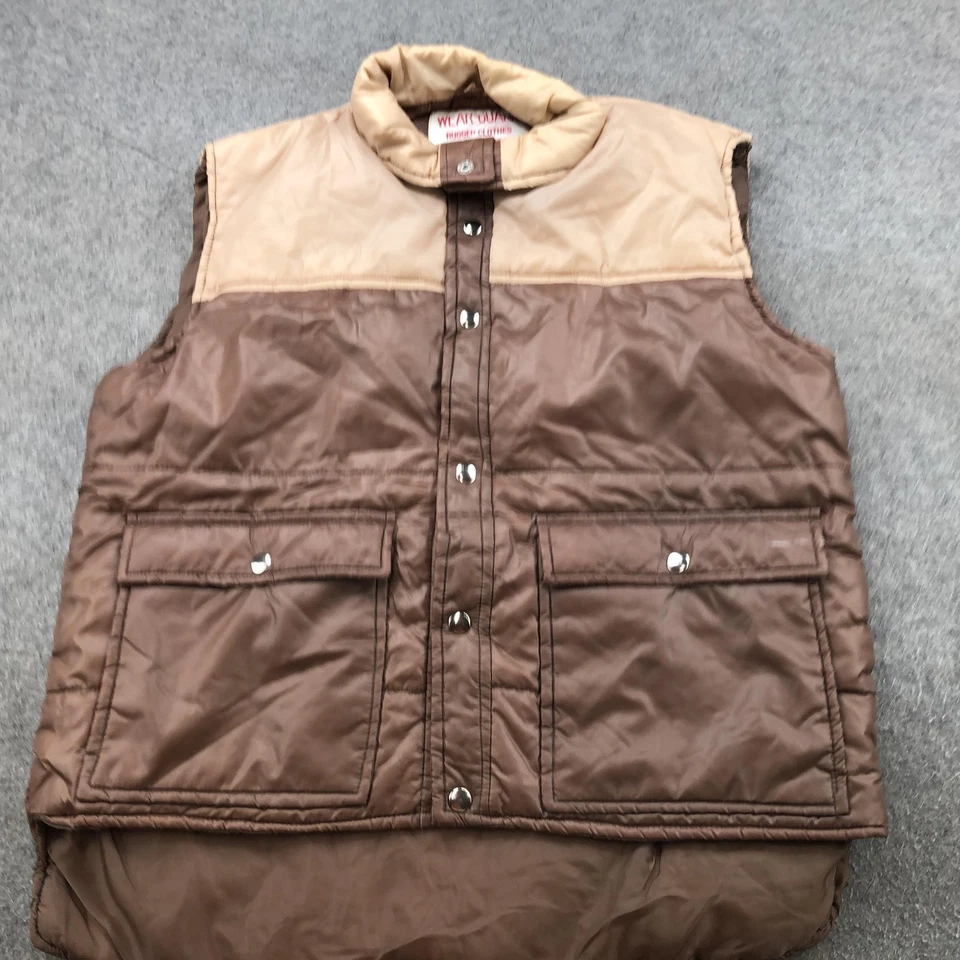 Chaleco protector de desgaste vintage para hombre mediano marrón tostado acolchado acolchado acolchado a presión dos tonos años 90 Foto 2 de 4