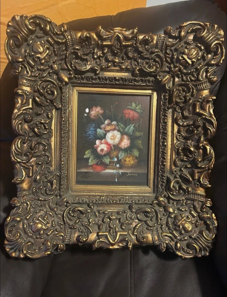 Arte de pintura al óleo vintage marco ornamentado flores floral pintado a mano Foto 2 de 3