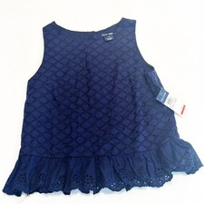 NEW Ralph Lauren Blue Eyelet Top sz 14 Sleeveless top Girls shirt