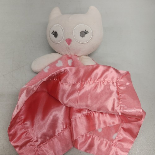 Cuddle Time Pink Owl Lovey Security Blanket Heart Print Satin Like Bottom - Picture 5 of 6