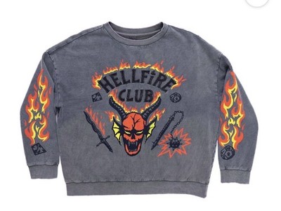Stranger Things Hellfire Club Sweatshirt XL Gray Flame Graphic Netflix
