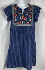 L Love Women’s Small Navy/White Stripe Embroidered Chest Travel Summer Dress