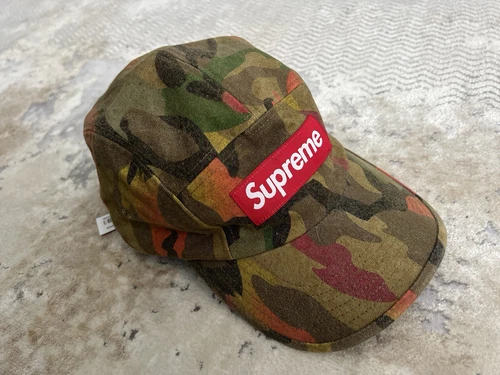 Casquette de camp en toile lavée suprême SS24 chapeau camouflage orange neuve avec étiquette