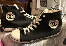 Vintage Chanel Canvas Sneakers Sz 37 EU/ 6.5 US-Women CC Logo High-top Sneakers