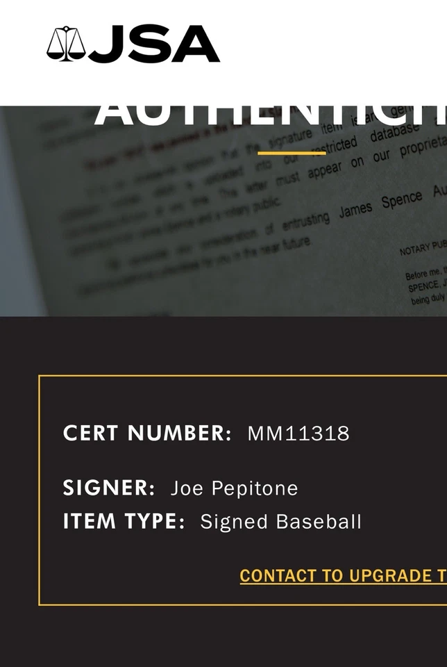 美国职棒大联盟乔·佩皮托内洋基队、小熊队、太空人队亲笔签名棒球。 — 第 4/4 张图片