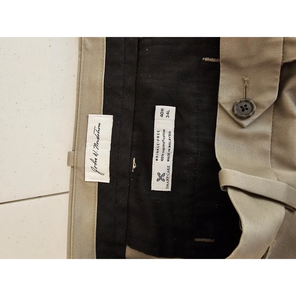 John W. Nordstrom 男式棕褐色无皱棉质高腰裤,尺寸 40W 34L — 第 4/4 张图片