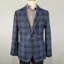 Bonobos Men's Sport Coat Blazer Two Button Navy Plaid Wool Fortex 42R Slim