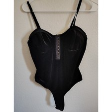 Goth Black Velvet Bodysuit Hook Eye Bustier Top Whimsigoth Camisole