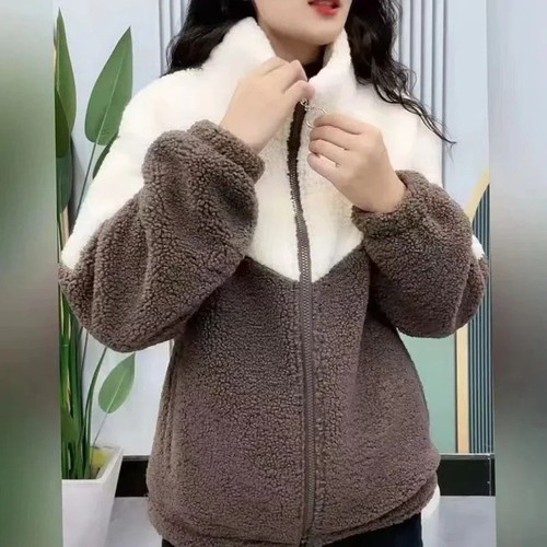 Women Jacket Colored Thickened Lamb Fleece Long Sleeve Mid Length Overcoat Warm - Picture 12 of 14
