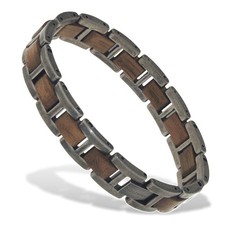 Holzkern Armband Acoustic-55 Walnuss - matt Edelstahl antik