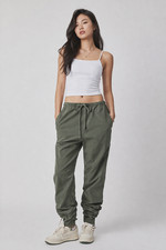Free People Army Green Parachute Pants Cotton Drawstring Ruched Hem Small S