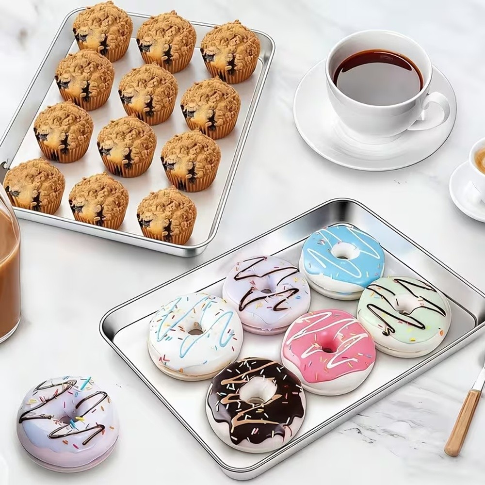 2X Baking Sheet Stainless Steel Oven Tray Pan Toaster Dish BBQ Cookie Fruit Cake — image 10