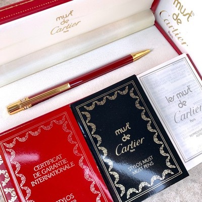Vintage Cartier Ballpoint Pen Bordeaux Lacquer Gold Finish with