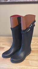 Tommy Hilfiger Rubber Rain Boots Black And Brown Matte Finish Size 6