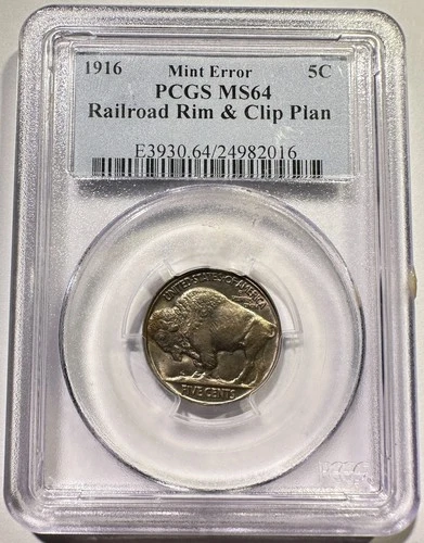 1916 Buffalo Nickel PCGS MS-64 Partial Collar Clipped Planchet Mint Error Rare