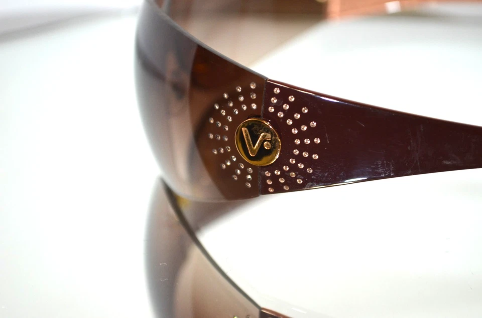 INSANE Vogue Sunglasses Y2K Wrap Gold/Brown Rhinestones Shield VO2518-SB 1437/13 - Image 3 of 4