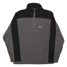 REGATTA Mens Black Grey Quarter Zip Polyester Fleece Jacket S Outdoor Casual