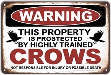 Warning Crows Tin Metal Signs Home D cor Vintage Property Protected by Highly Tr