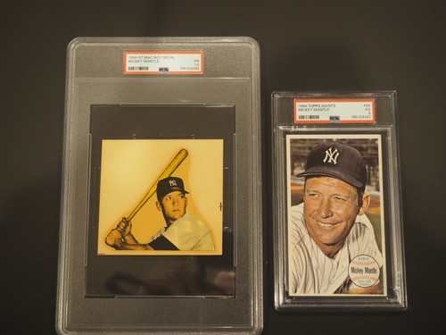 Mickey Mantle 56-57 Mac Boy Decal PSA 1.5, 1964 Topps Giants #25 PSA 3