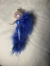 Di Carlini Blue Feathers Angel Ornament Made In Italy Vintage Glass