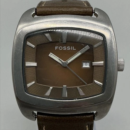 Fossil JR-9155 Mens Watch 38mm Brown Dial Leather Strap Date New Battery