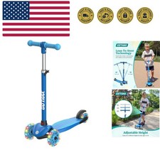 KS1 Kids Kick Scooter, LED Lighted Wheels and 3 Adjustable Height Handlebars,...