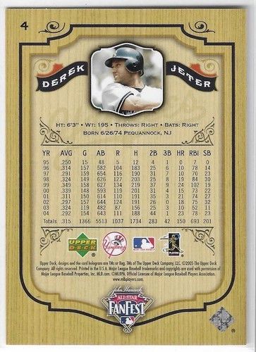 Derek Jeter 2005 Upper Deck MLB All-Star Game Gold Foil Promo #4 Neu Mint+ - Bild 2 von 2