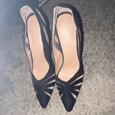 Nine West Black Beige Suede Cut-Out Stiletto Pointed Toe Slip On Pumps 8.5