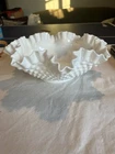Vintage Fenton Large White Milk Glass Hobnail Ruffled Edge Fruit Serving Bowl